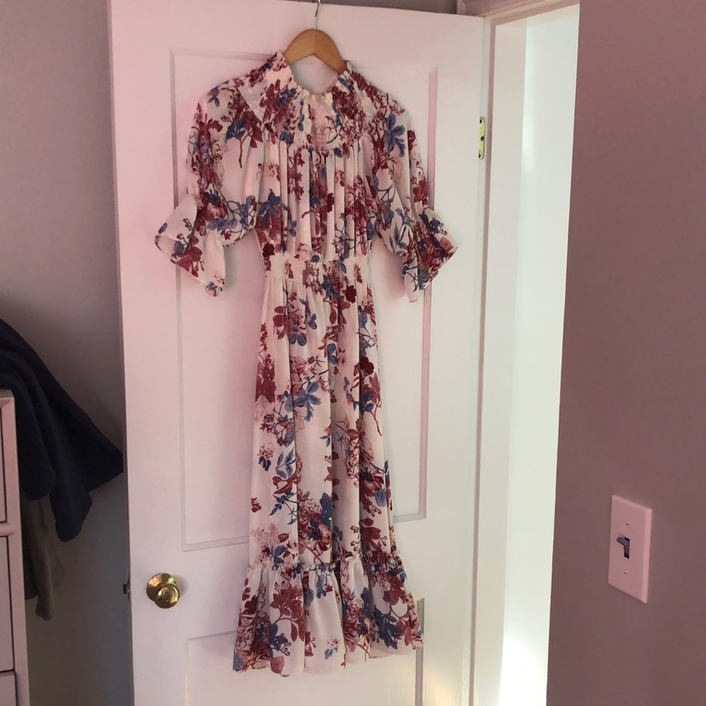 MISA Los Angeles White Floral Off The shoulder Dress